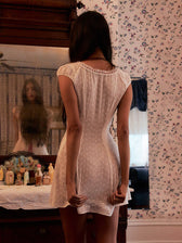 Lace Trim Lace Up Cap Sleeve Mini Dress 2