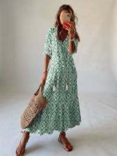 Floral V-Neck Short Sleeve Maxi Dress 2