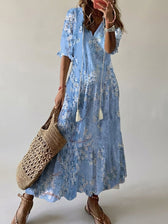 Floral V-Neck Short Sleeve Maxi Dress 3