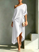 One Shoulder Batwing Sleeve Asymmetric Hem Midi Dress 3