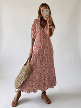 Floral V-Neck Short Sleeve Maxi Dress 5
