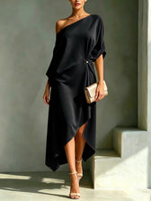 One Shoulder Batwing Sleeve Asymmetric Hem Midi Dress 5