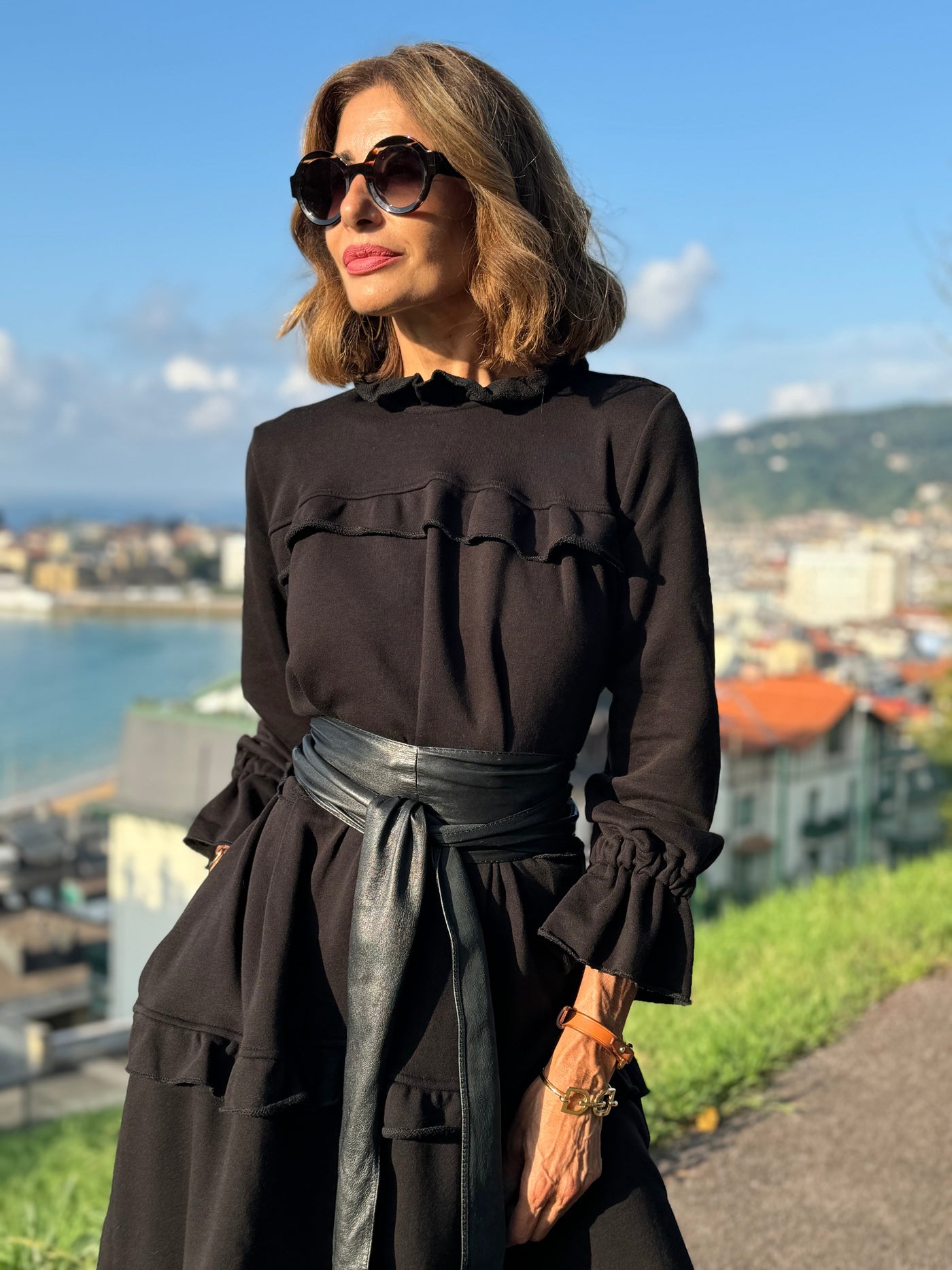High Neck Long Sleeve Tiered Ruffle Midi Dress 6