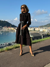 High Neck Long Sleeve Tiered Ruffle Midi Dress 7