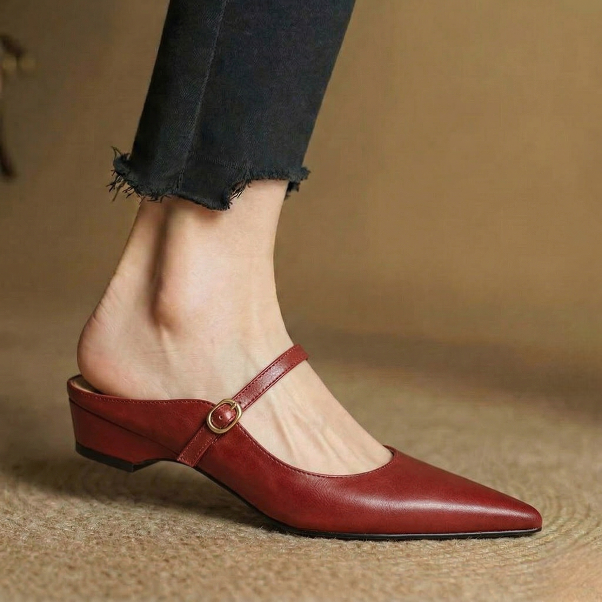 Pointed Toe Mary Jane Strap Backless Mules