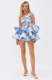 Floral One Shoulder Lace Up Tiered Ruffle Mini Dress 4