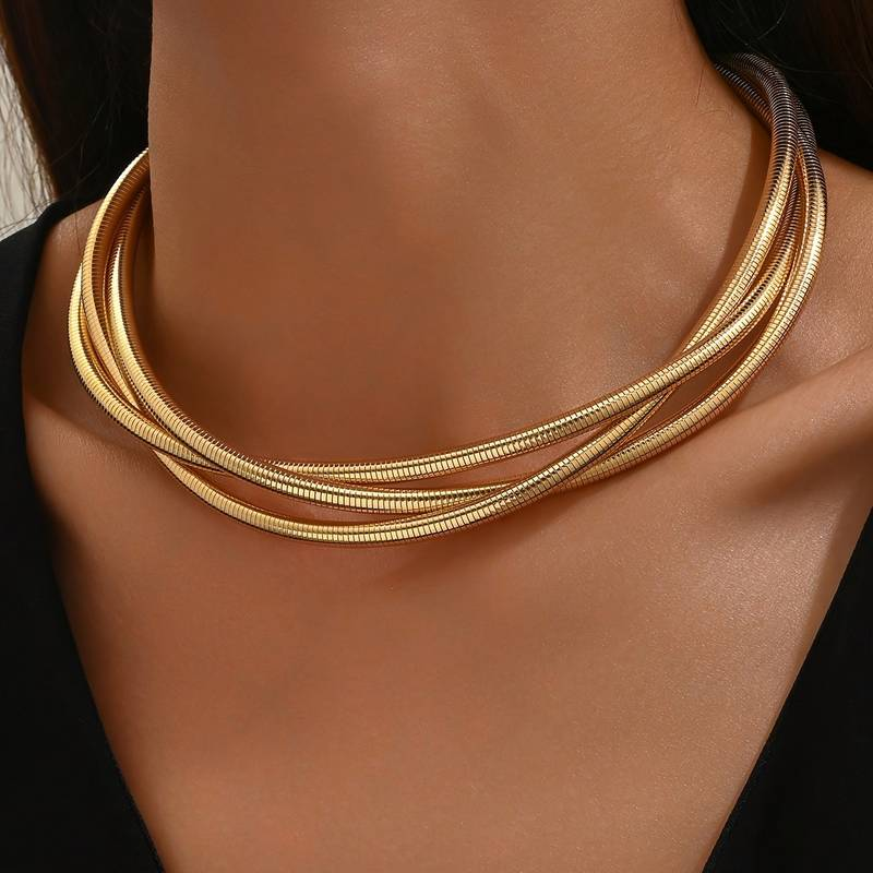 Layered Multi Strand Snake Chain Choker Necklace