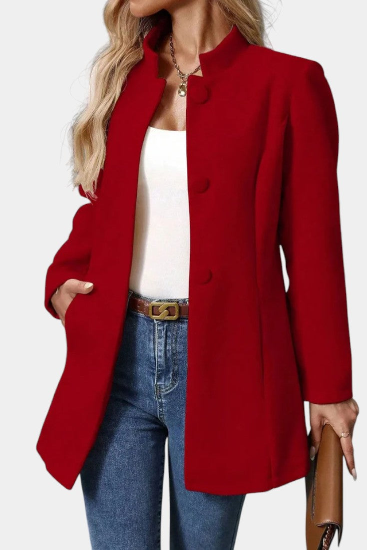 Stand Collar Button Front Long Sleeve Longline Coat