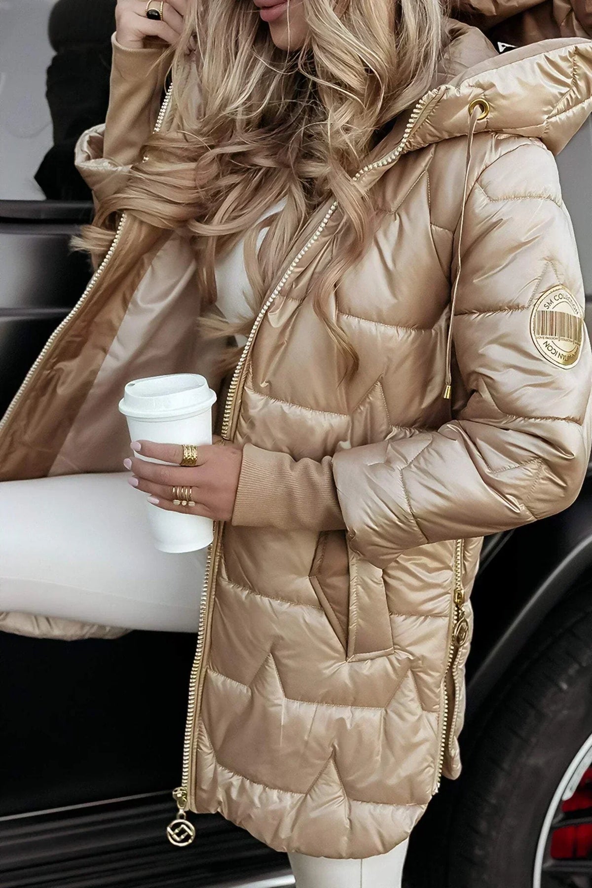 Hooded Zip Front Quilted Longline Puffer Jacket