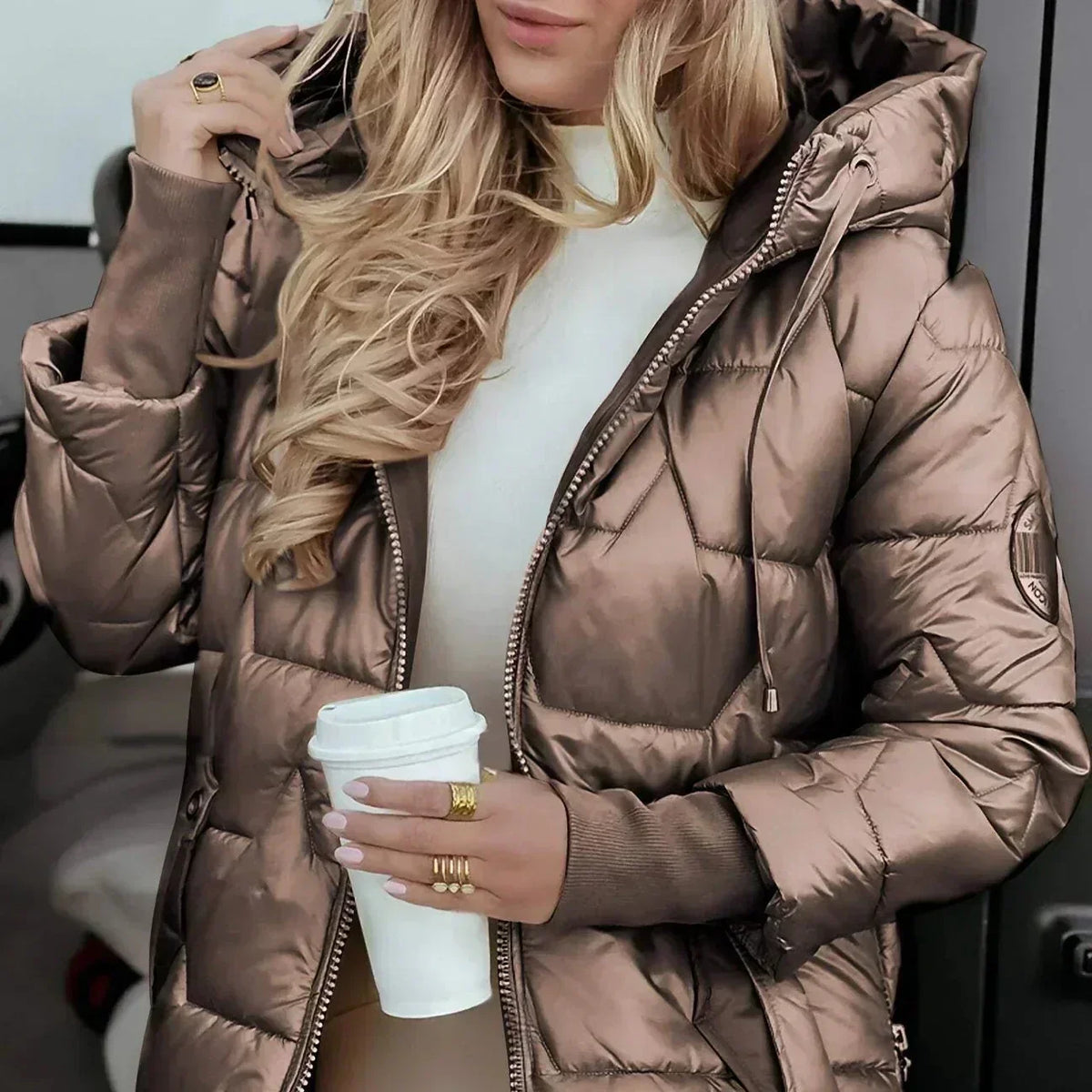 Hooded Zip Front Quilted Longline Puffer Jacket