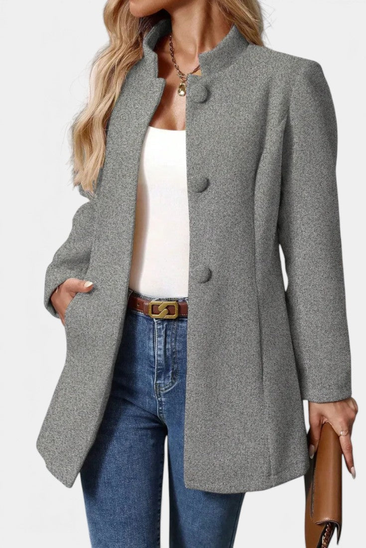 Stand Collar Button Front Long Sleeve Longline Coat