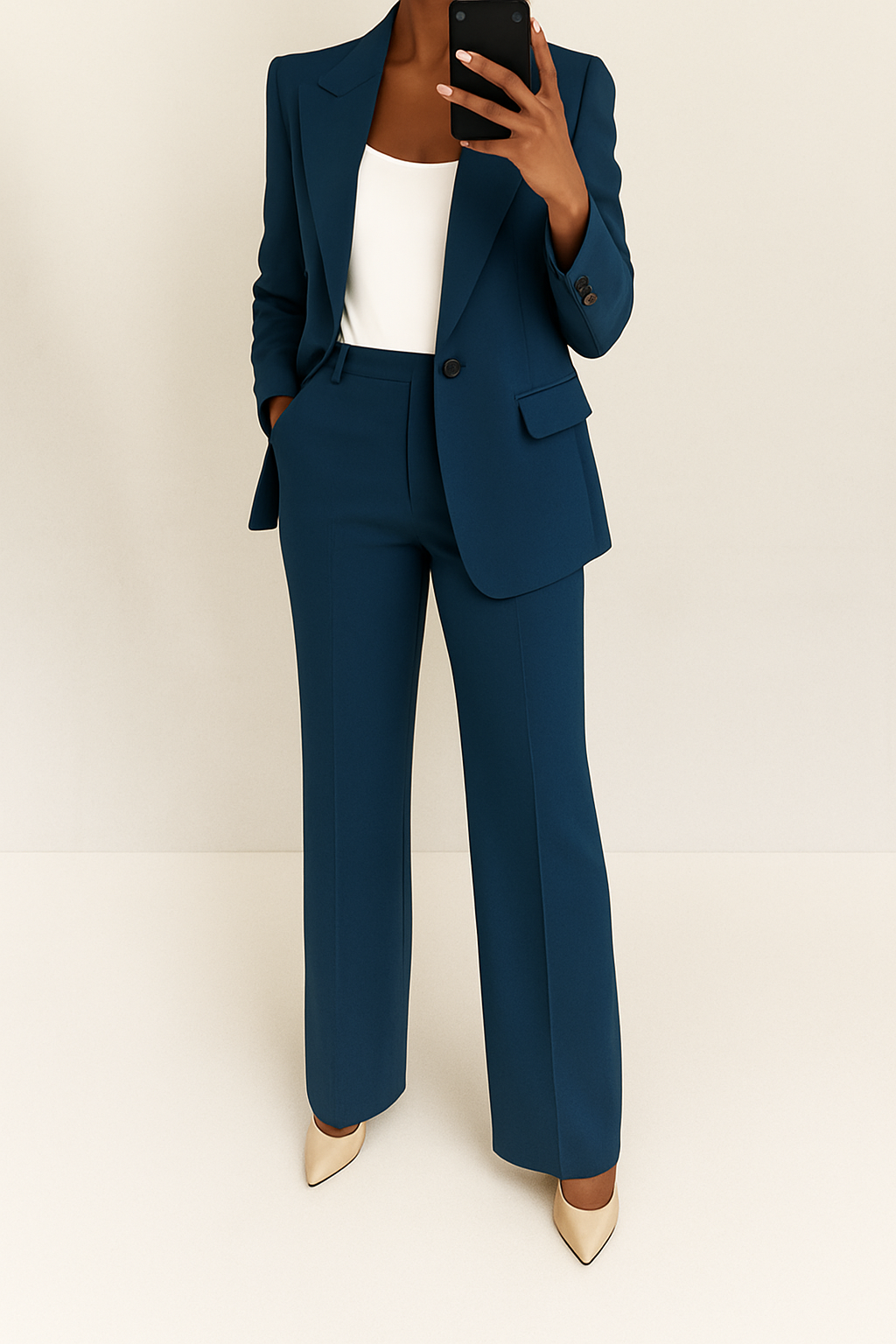 Single Button Blazer and Wide Leg Pants Two Piece Set