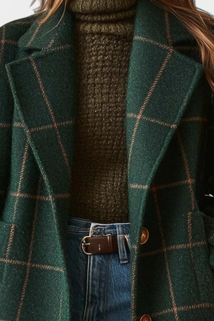 Windowpane Check Notch Lapel Longline Coat 2