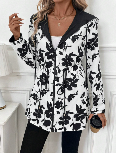 Reversible Hooded Leopard Print Zip Front Jacket