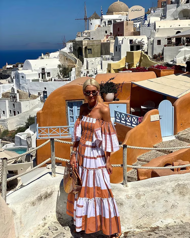 Seraphina - Luxury Mexican Print Off-Shoulder Maxi Dress Brown