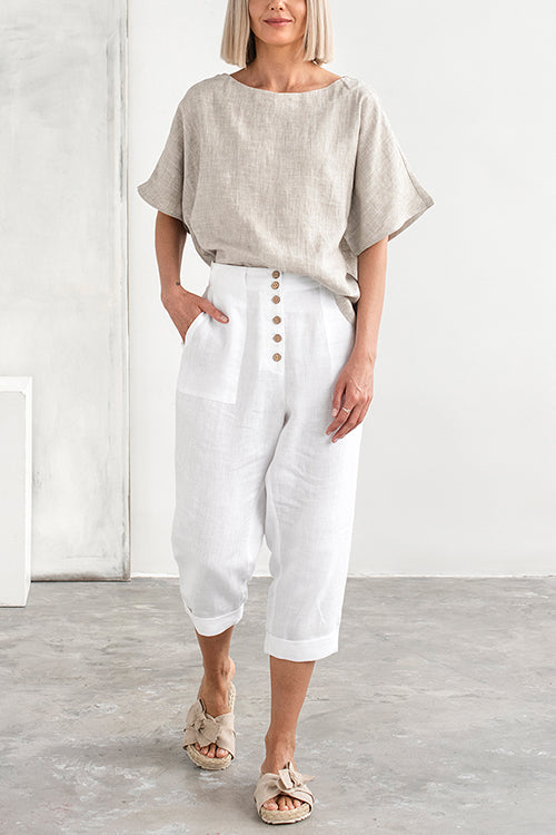 Button Pockets Tapered Leg Pants