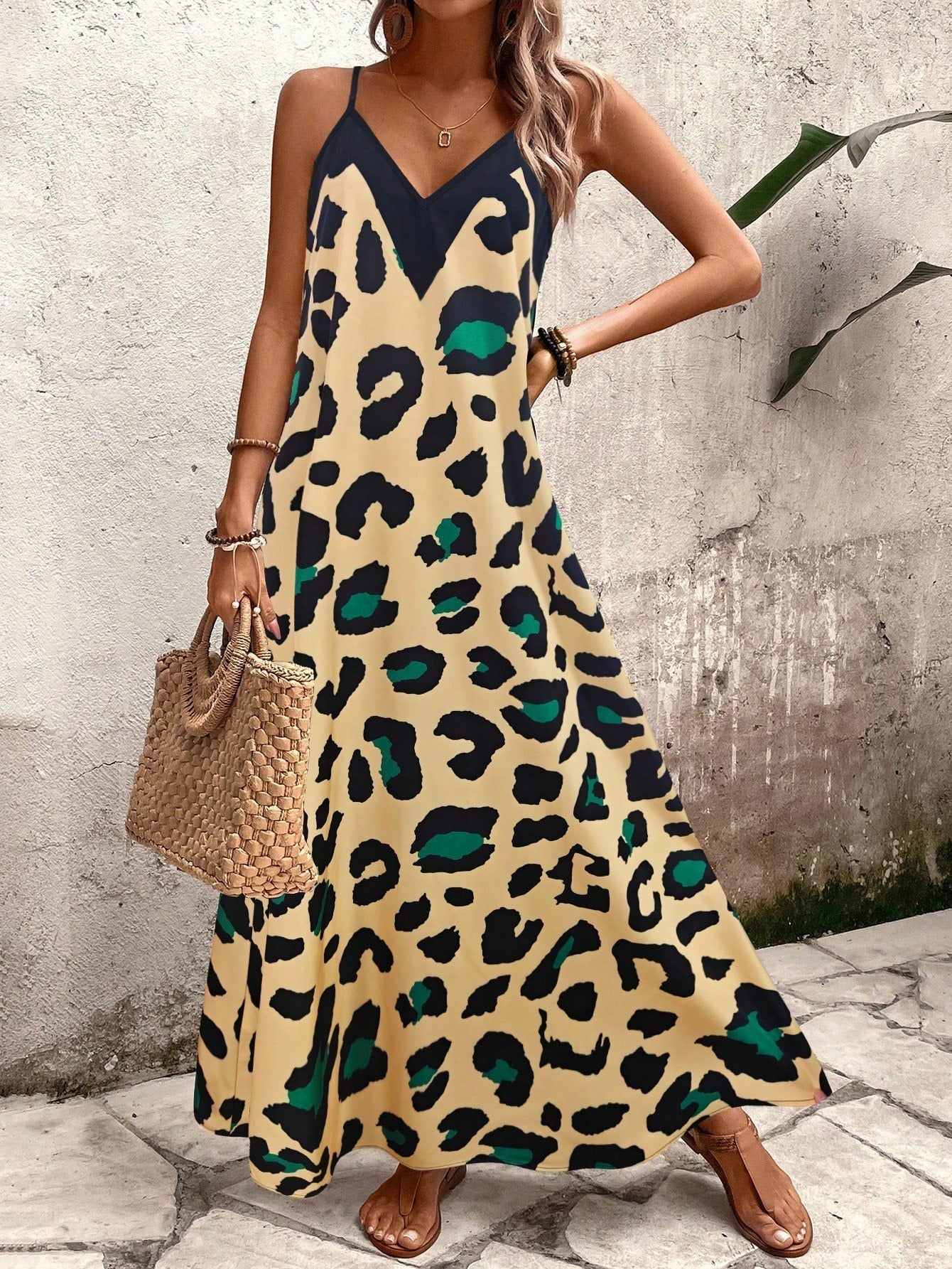 Leopard Print Spaghetti Strap Tiered Maxi Dress 6