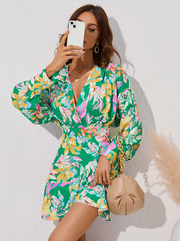 For Gown V-neck And Flare Fit Wrap Flowered Women