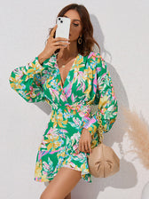 For Gown V-neck And Flare Fit Wrap Flowered Women