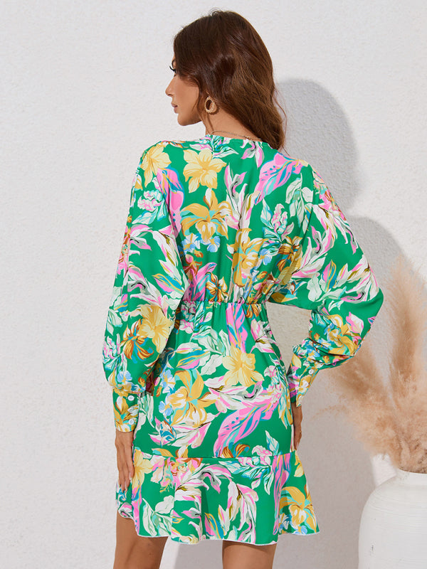 For Gown V-neck And Flare Fit Wrap Flowered Women