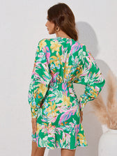 For Gown V-neck And Flare Fit Wrap Flowered Women
