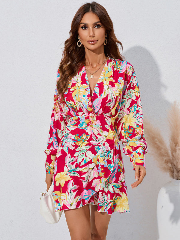 For Gown V-neck And Flare Fit Wrap Flowered Women