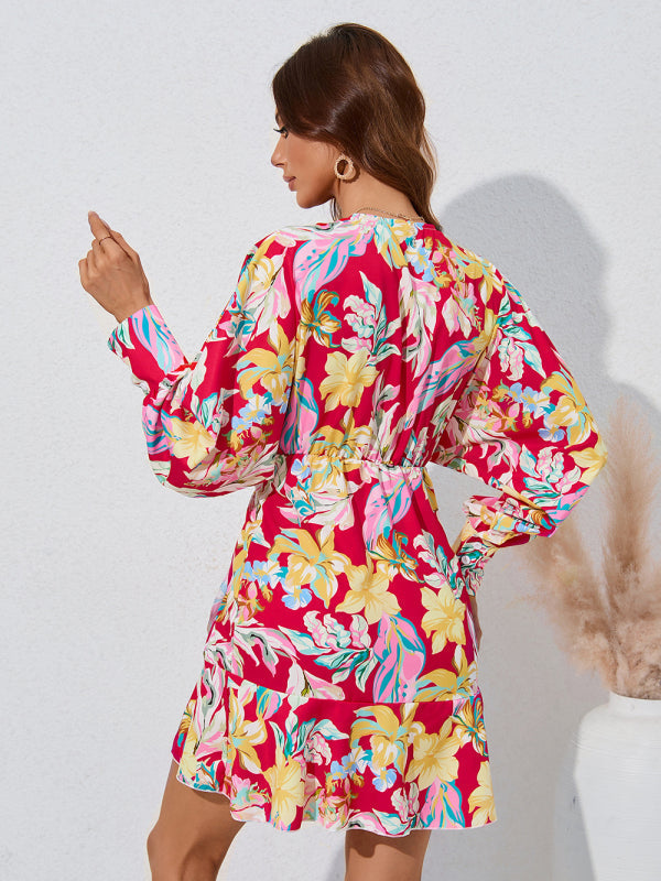 For Gown V-neck And Flare Fit Wrap Flowered Women