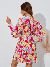 For Gown V-neck And Flare Fit Wrap Flowered Women