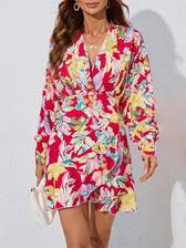 For Gown V-Neck And Flare Fit Wrap Flowered Women Red / S Coats-L