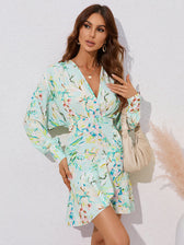 For Gown V-Neck And Flare Fit Wrap Flowered Women White / S Coats-L
