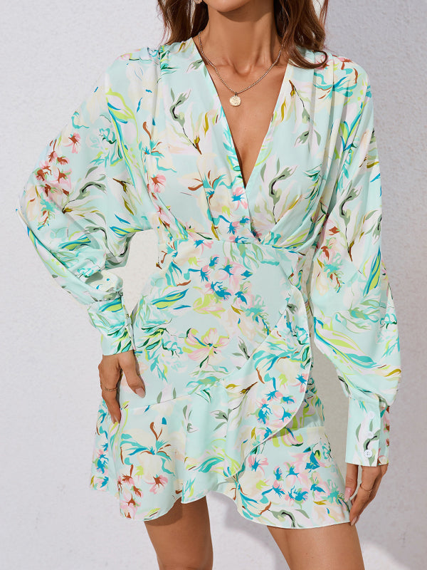 For Gown V-neck And Flare Fit Wrap Flowered Women