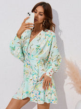 For Gown V-neck And Flare Fit Wrap Flowered Women