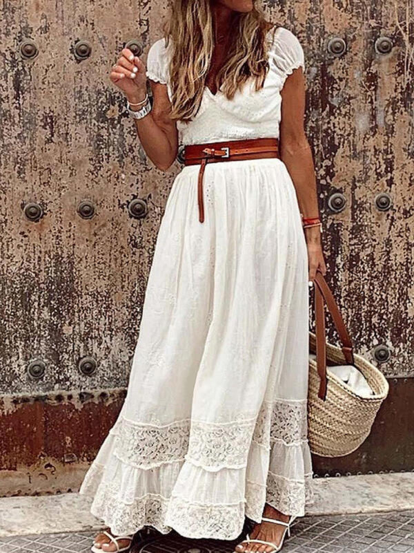 Milana Women V-neck Lace Maxi Dress for Women Comfortable Daily Wear