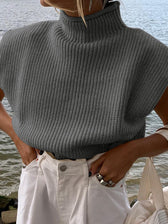 New solid color sexy turtleneck short-sleeved sweater top Grey clothes shirt shirts short sleeve top tops