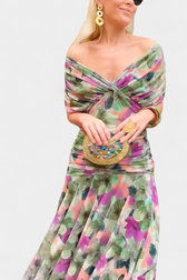 Chiffon Off Shoulder Twist Front Ruched Maxi Dress 16