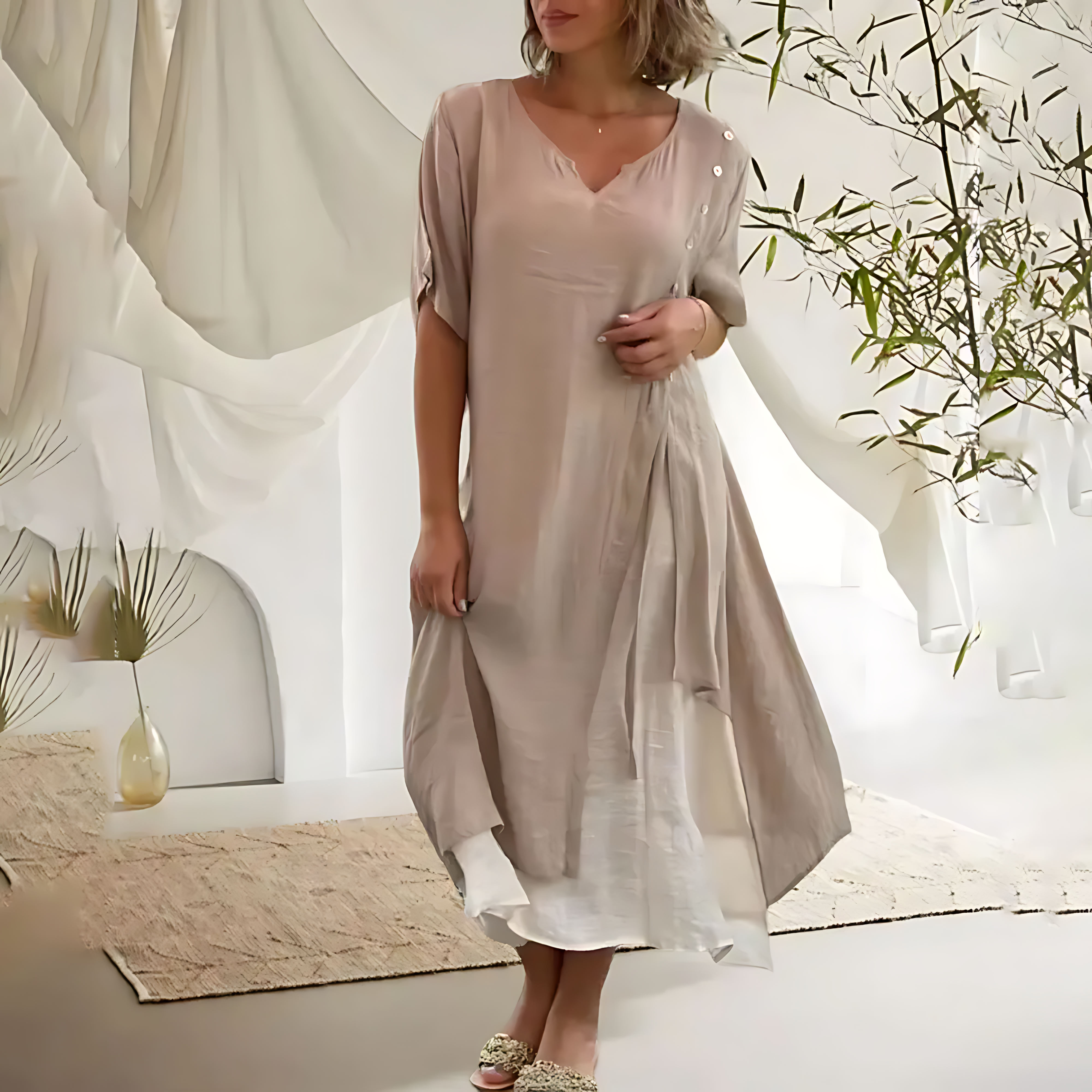 Ximena Aesthetic , Loose V Neck Dress Premium Wardrobe Essential