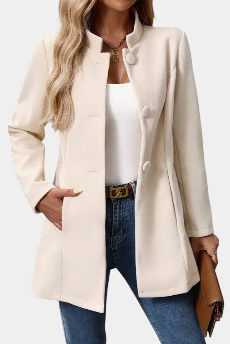 Stand Collar Button Front Long Sleeve Longline Coat