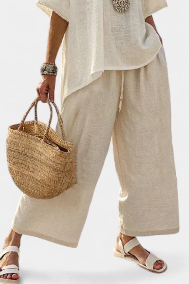 Short Sleeve Boxy Top and Wide Leg Pants Two Piece Set