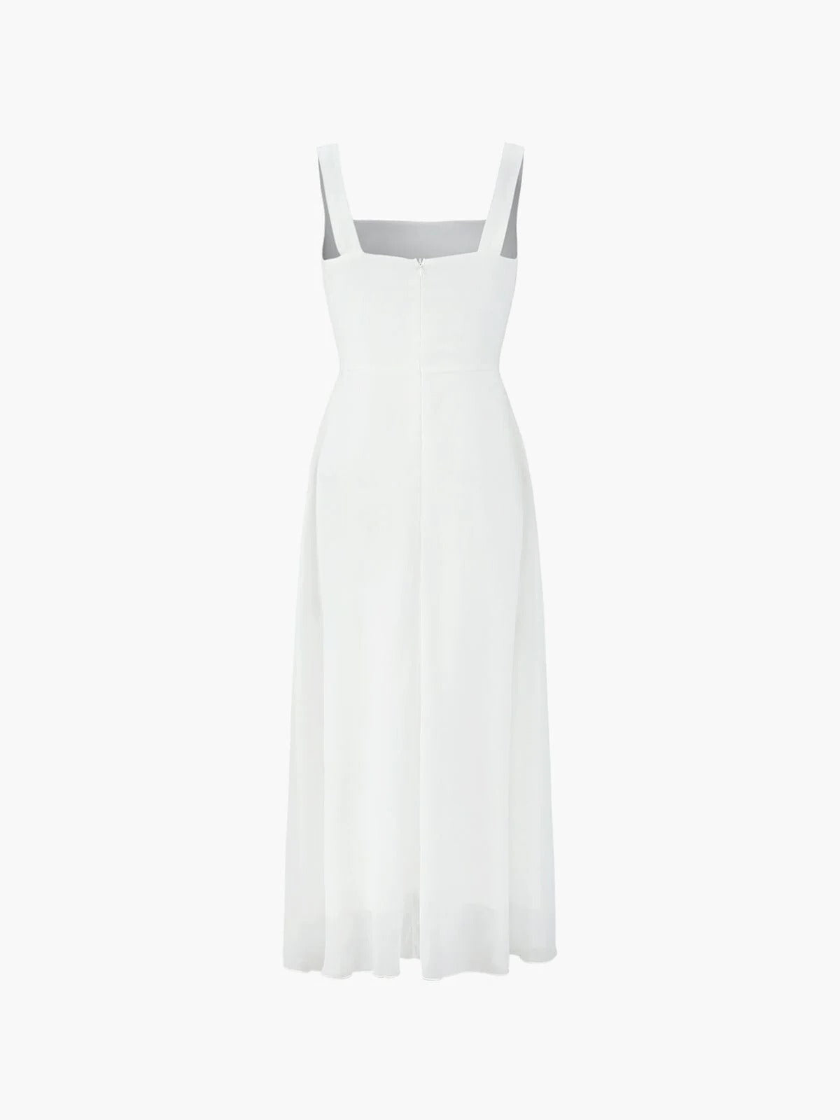 Square Neck Spaghetti Strap Chiffon Fit and Flare Midi Dress 4