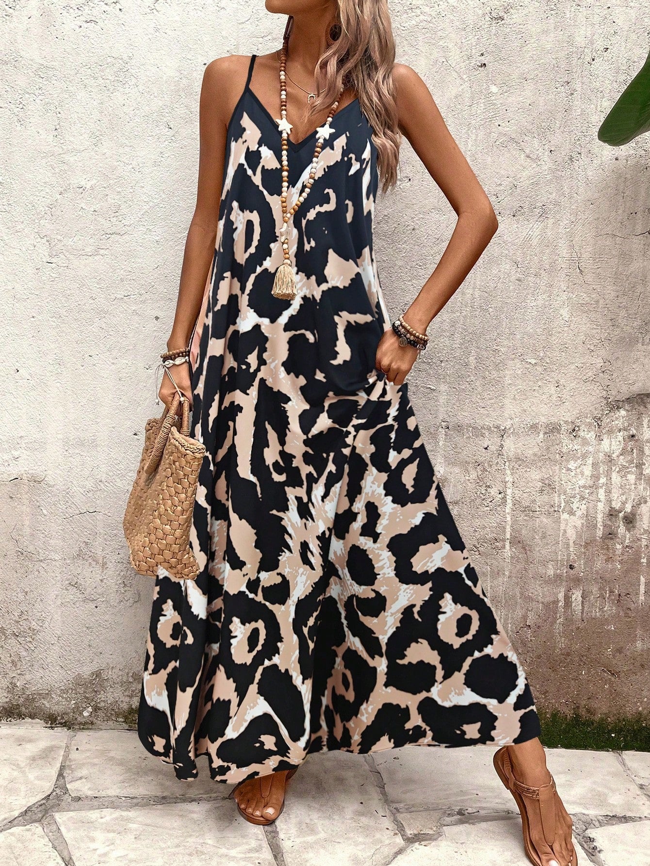Leopard Print Spaghetti Strap Tiered Maxi Dress 11