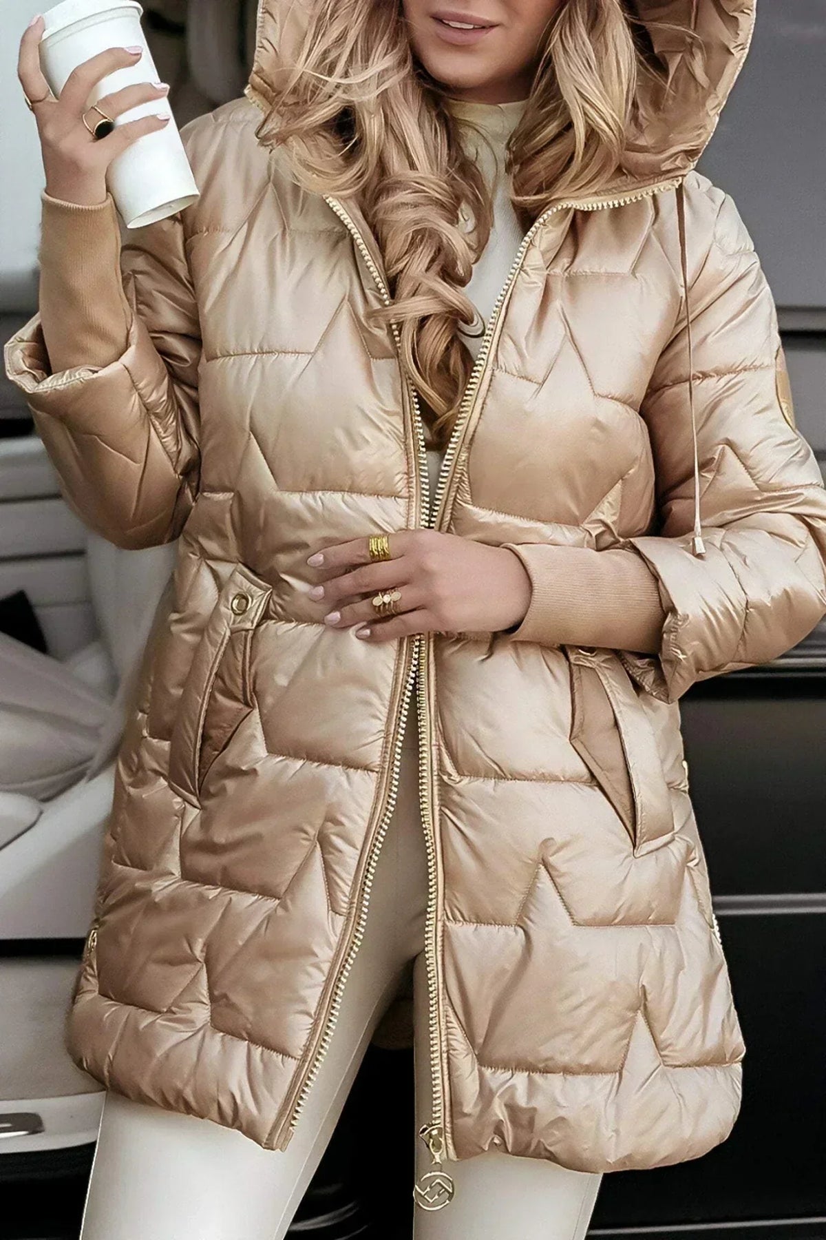 Hooded Zip Front Quilted Puffer Jacket