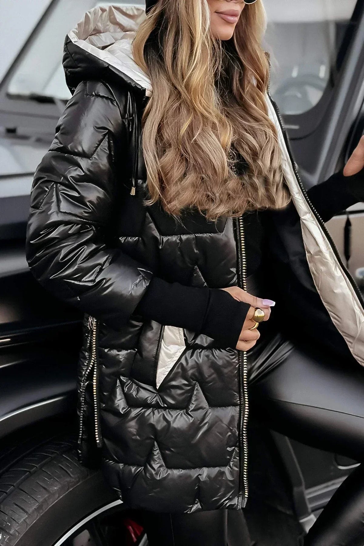 Hooded Zip Front Quilted Longline Puffer Jacket
