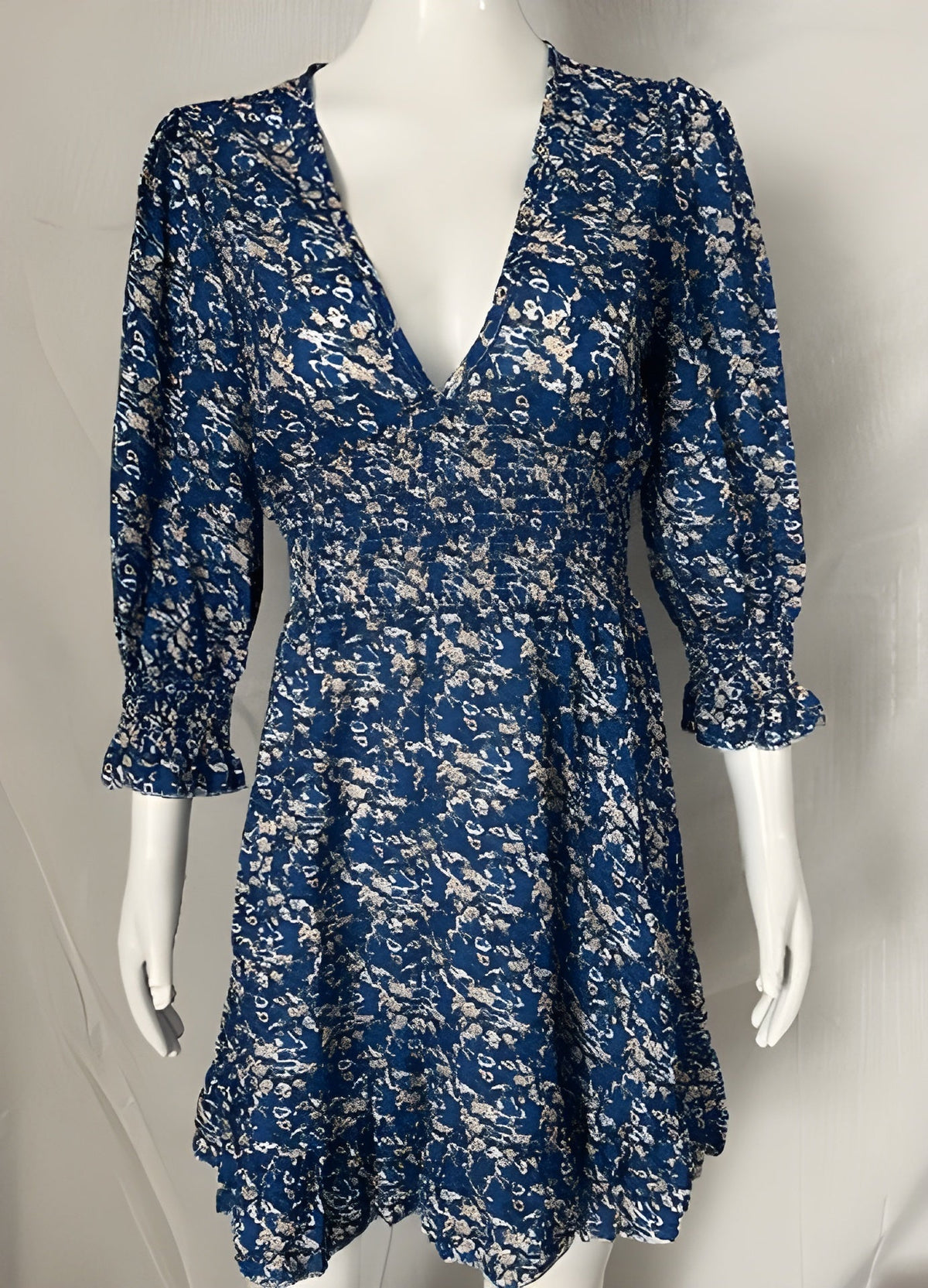 Ditsy Floral V-Neck Long Sleeve Ruffle Hem Mini Dress