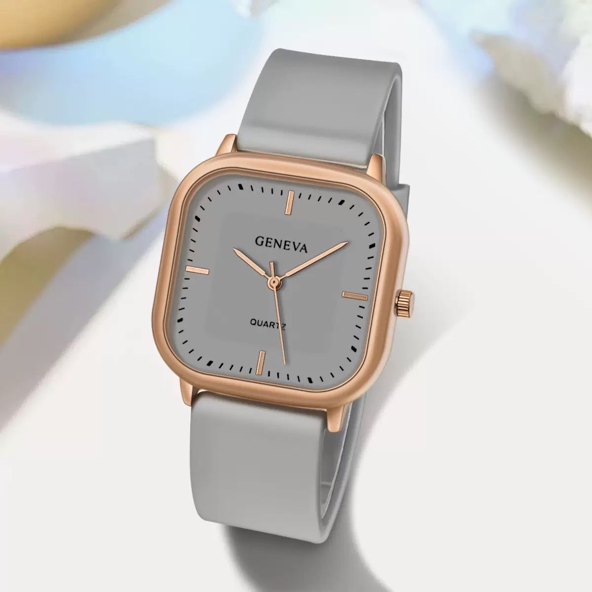 Square Dial Silicone Strap Watch