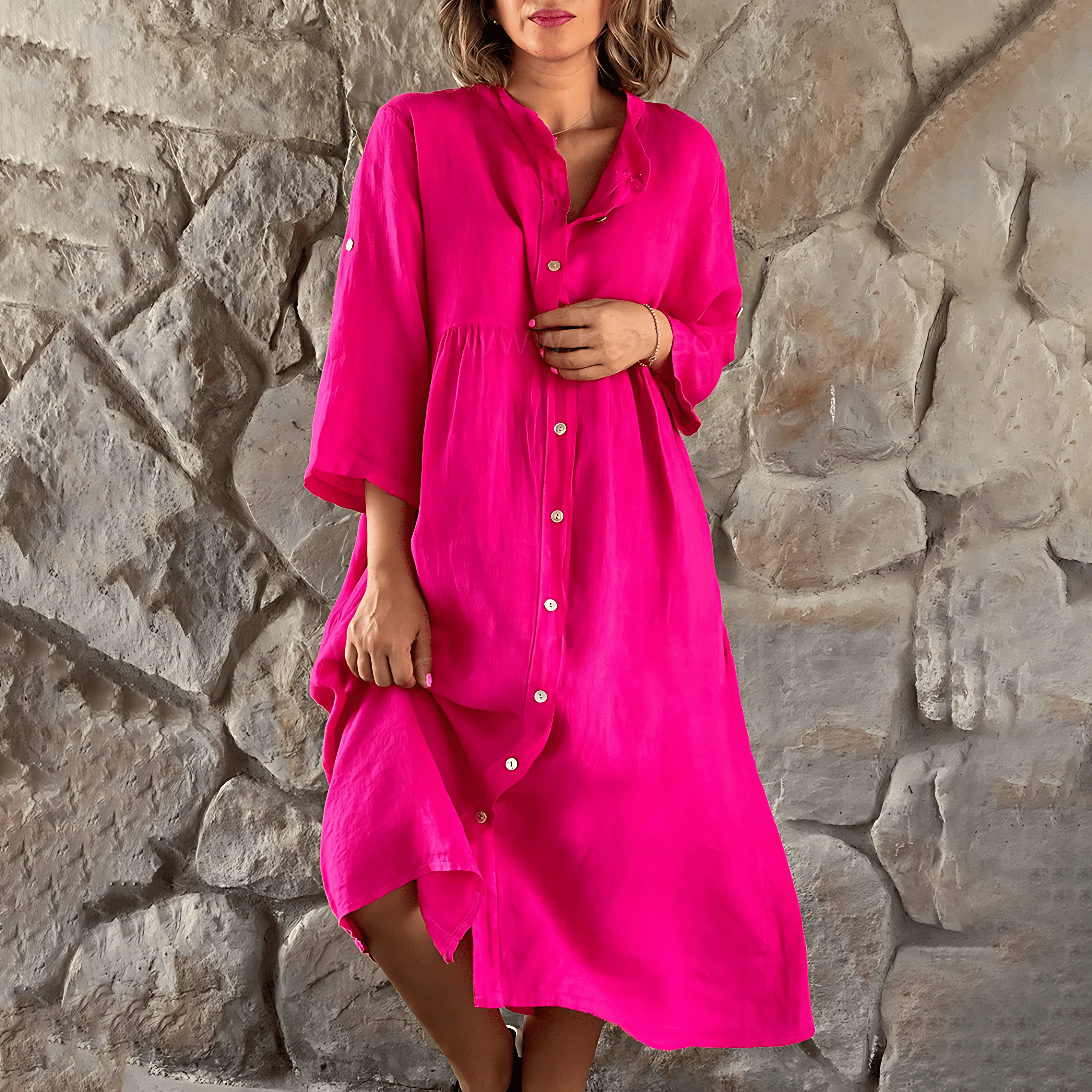 Noelia Timeless Plus Size Summer Dress Casual Button Down Elevated Occasion Wear