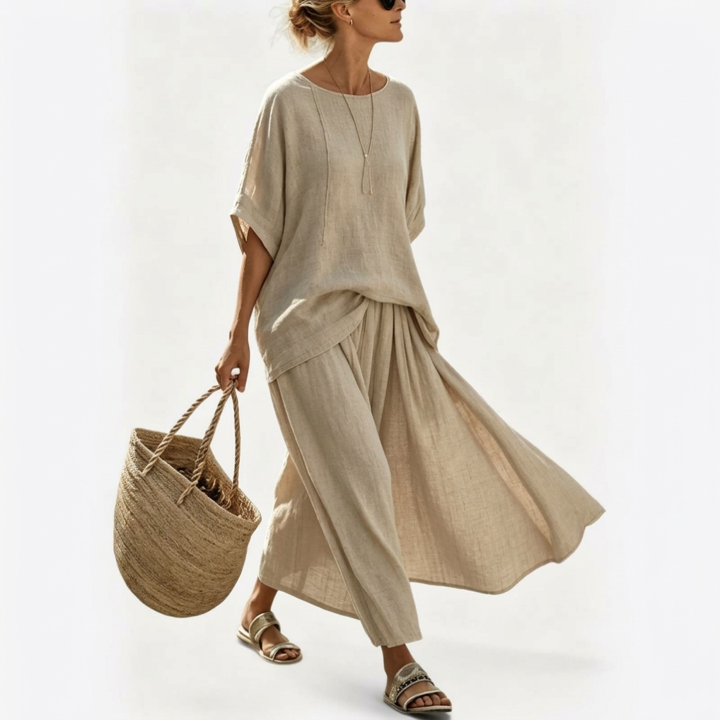 Striped Short Sleeve Top and Wide Leg Pants Two Piece Set