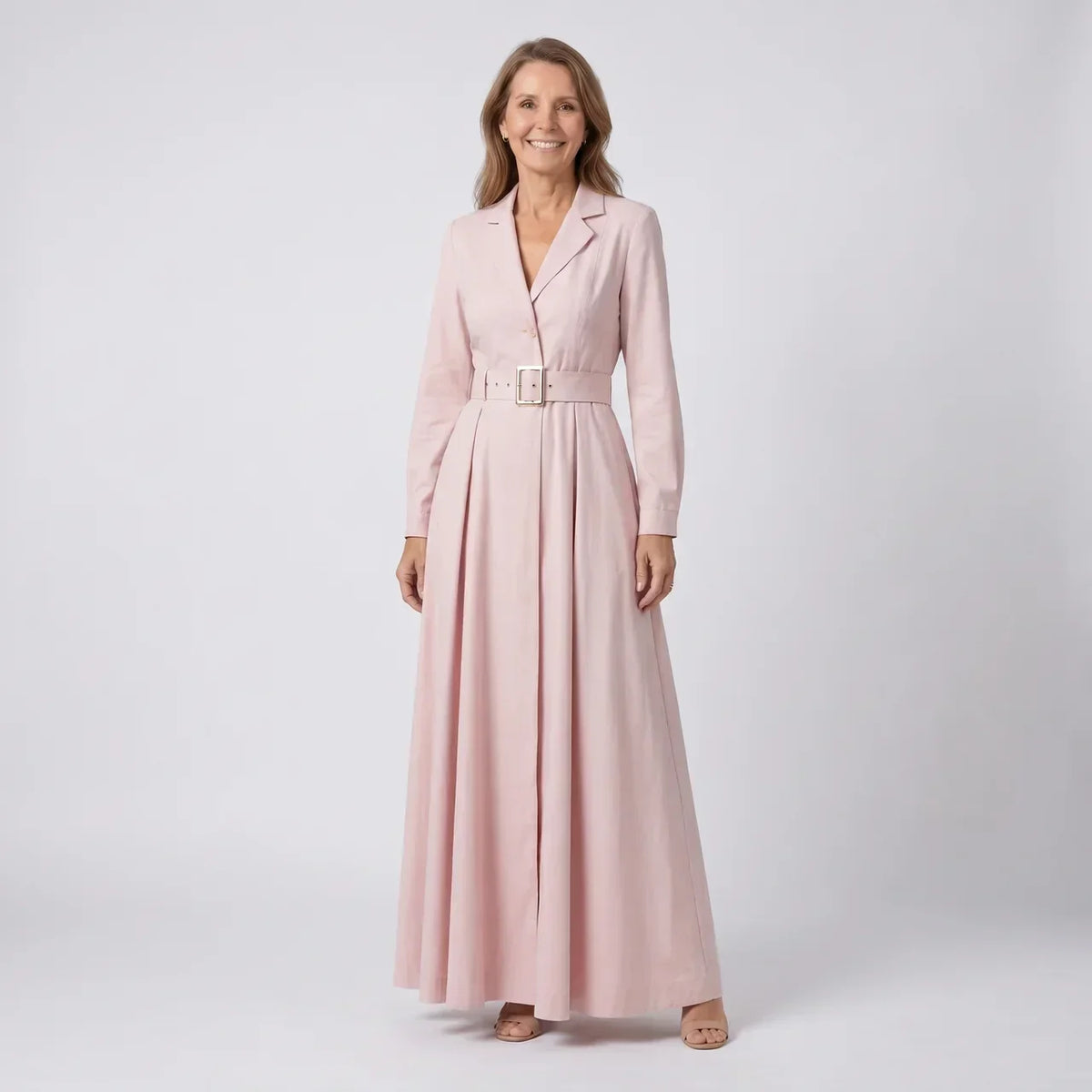 Notch Lapel Long Sleeve Belted Blazer Maxi Dress