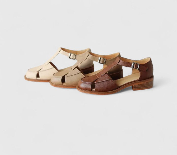 Closed Toe T-Strap Buckle Low Block Heel Fisherman Sandals