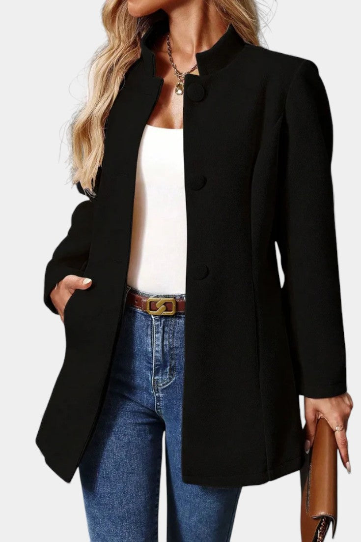 Stand Collar Button Front Long Sleeve Longline Coat