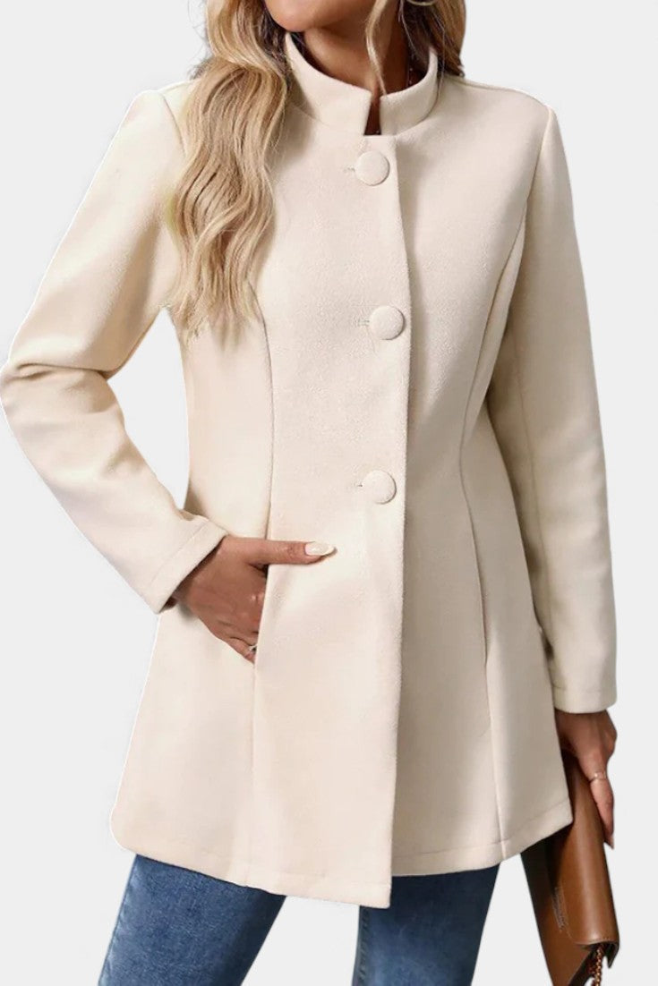 Stand Collar Button Front Long Sleeve Longline Coat